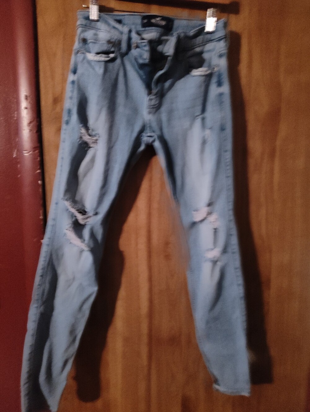 Hollister Light Wash Distressed Slim Straight Jeans